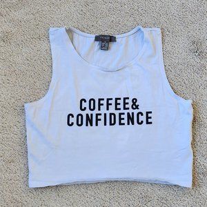 🎉 Primark Medium (M) White Crop Tank Top "COFFEE & CONFIDENCE" (3/$10)